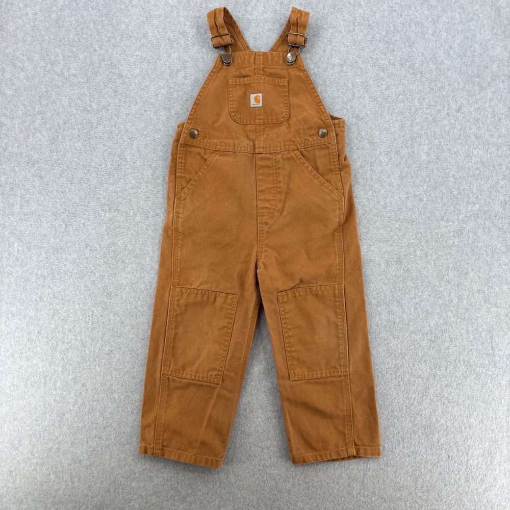 Carhartt Bib Overalls Kids 3T Brown‎ Canvas Double Knee